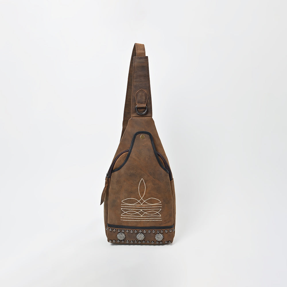 American Darling Western Leather Sling Bag with Studded Detail &amp; Embroidery