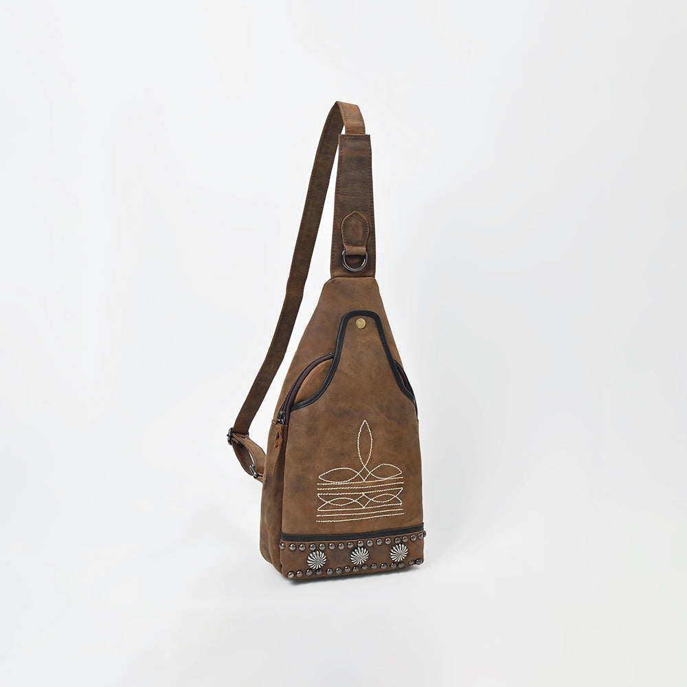 American Darling Western Leather Sling Bag with Studded Detail &amp; Embroidery