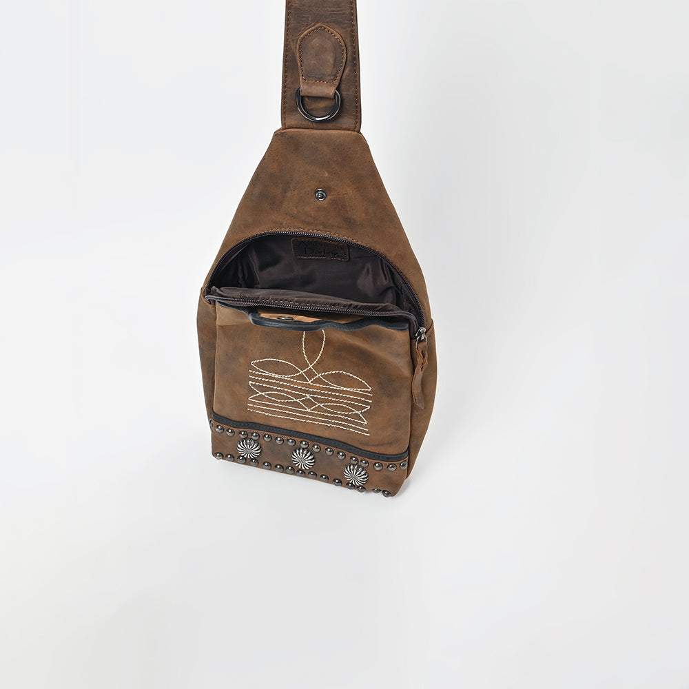 American Darling Western Leather Sling Bag with Studded Detail &amp; Embroidery