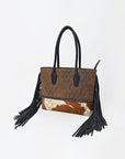 American Darling Western Quilted Leather Tote with Hair-On Panel & Fringe