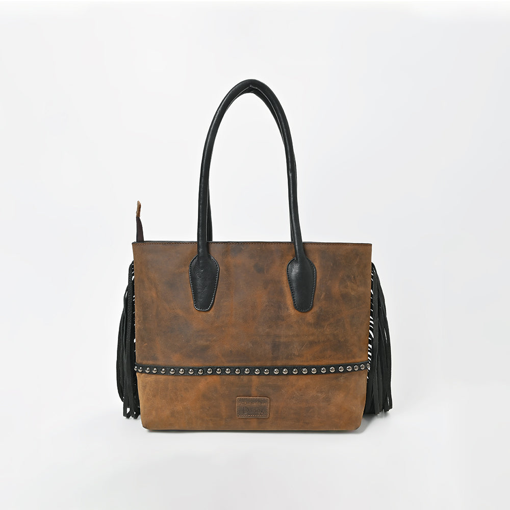 American Darling Western Quilted Leather Tote with Hair-On Panel &amp; Fringe