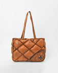 American Darling Quilted Leather Tote Bag for Women, Western Shoulder Purse with Floral Tooled Accent Tan