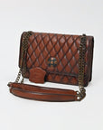 American Darling Quilted Leather Crossbody Bag for Women, Chain Strap Shoulder Purse with Flap Closure, Brown