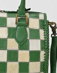 American Darling Hair-On Hide Satchel Bag for Women, Checkered Leather Handbag with Braided Crossbody Strap Black & Green