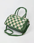 American Darling Hair-On Hide Satchel Bag for Women, Checkered Leather Handbag with Braided Crossbody Strap Black & Green