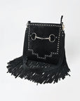 American Darling Western Fringe Leather Crossbody Bag with Studded Detail & Horsebit Accent – Stylish Shoulder Handbag