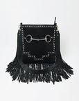 American Darling Western Fringe Leather Crossbody Bag with Studded Detail & Horsebit Accent – Stylish Shoulder Handbag