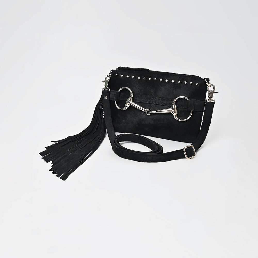 American Darling Western Fringe Leather Small Crossbody Bag with Studded Detail &amp; Horsebit Accent