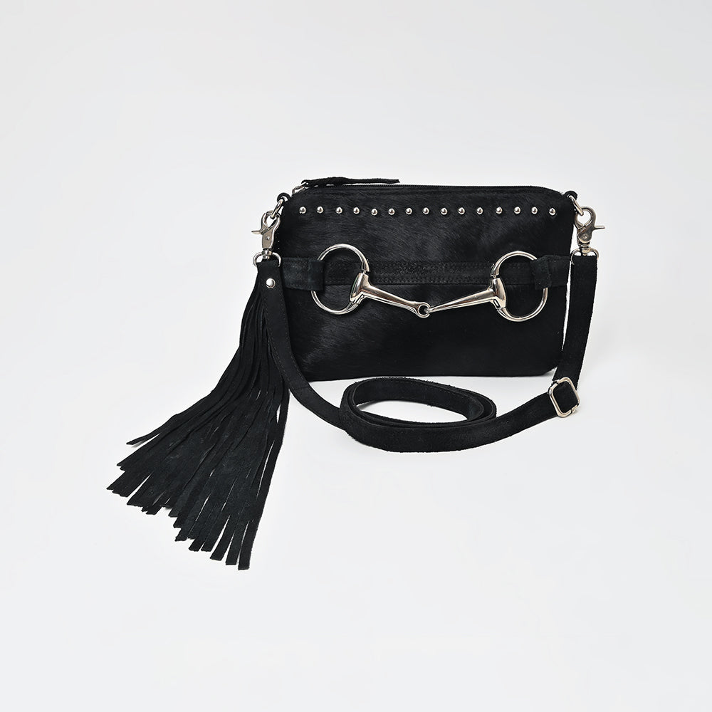 American Darling Western Fringe Leather Small Crossbody Bag with Studded Detail &amp; Horsebit Accent