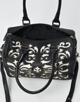 American Darling Western Leather Tooling Duffel Bag Black White Tooled Embroidery Satchel Crossbody Purse for Women