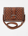 American Darling Quilted Leather Crossbody Bag for Women, Western Studded Shoulder Purse with Buckle Accent