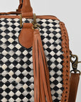 American Darling Woven Hair-On Hide Leather Satchel Bag for Women, Western Crossbody Purse with Tassel