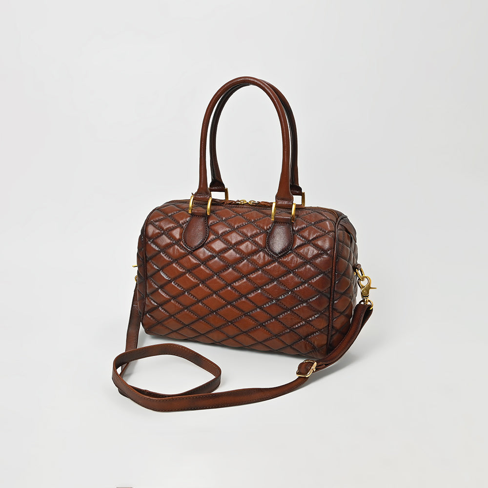 American Darling Quilted Leather Satchel Bag for Women, Western Crossbody Handbag with Barrel Shape Design