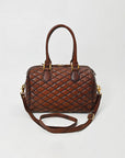 American Darling Quilted Leather Satchel Bag for Women, Western Crossbody Handbag with Barrel Shape Design