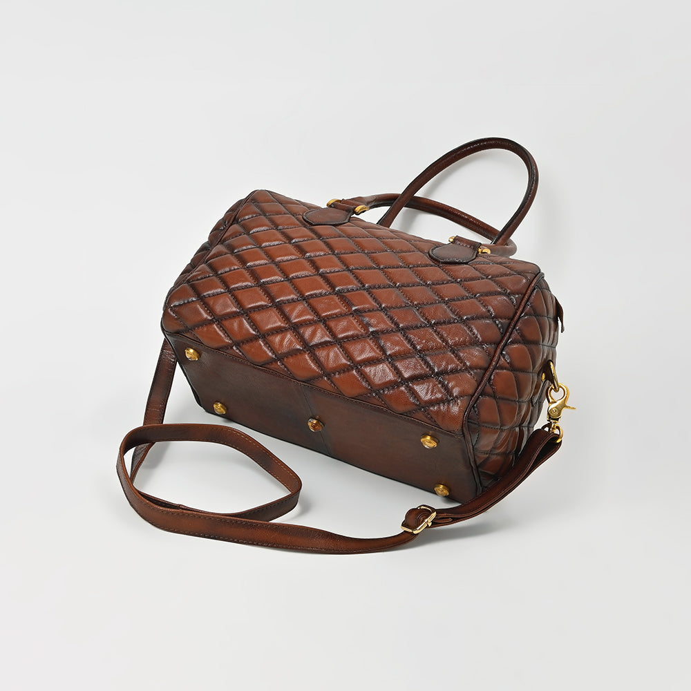 American Darling Quilted Leather Satchel Bag for Women, Western Crossbody Handbag with Barrel Shape Design