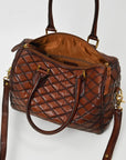 American Darling Quilted Leather Satchel Bag for Women, Western Crossbody Handbag with Barrel Shape Design
