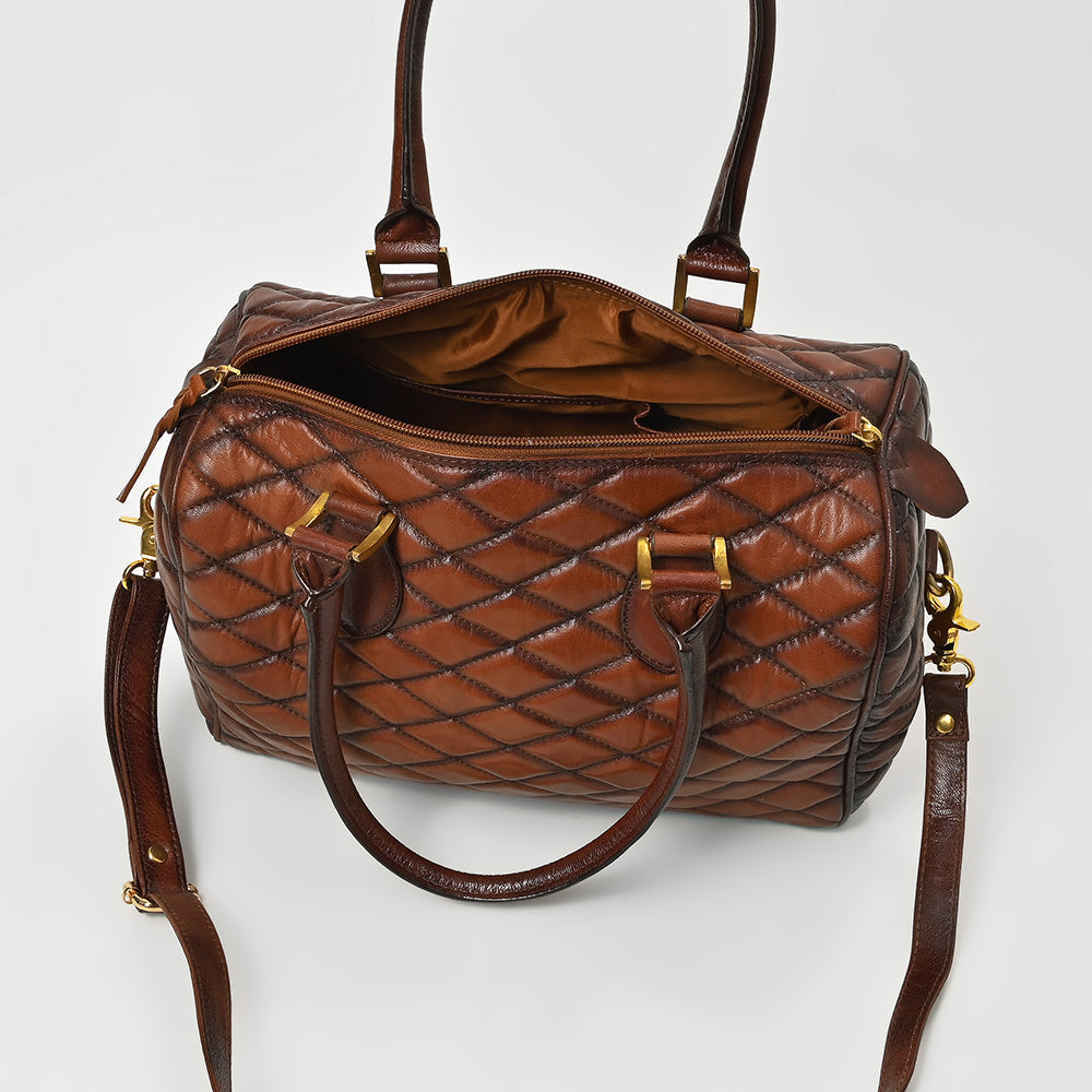 American Darling Quilted Leather Satchel Bag for Women, Western Crossbody Handbag with Barrel Shape Design