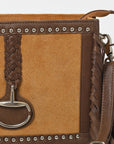 American Darling Western Suede Fringe Crossbody Bag for Women, Studded Leather Purse with Horse Bit Accent