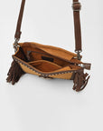 American Darling Western Suede Fringe Crossbody Bag for Women, Studded Leather Purse with Horse Bit Accent
