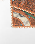 American Darling Tooled Leather Clutch Wallet for Women, Hair-On Hide Western Organizer with Whipstitch Detail