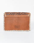 American Darling Tooled Leather Clutch Wallet for Women, Hair-On Hide Western Organizer with Whipstitch Detail