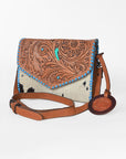 American Darling Hair-On Hide Crossbody Bag for Women, Tooled Leather Western Purse with Turquoise Detail