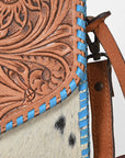 American Darling Hair-On Hide Crossbody Bag for Women, Tooled Leather Western Purse with Turquoise Detail