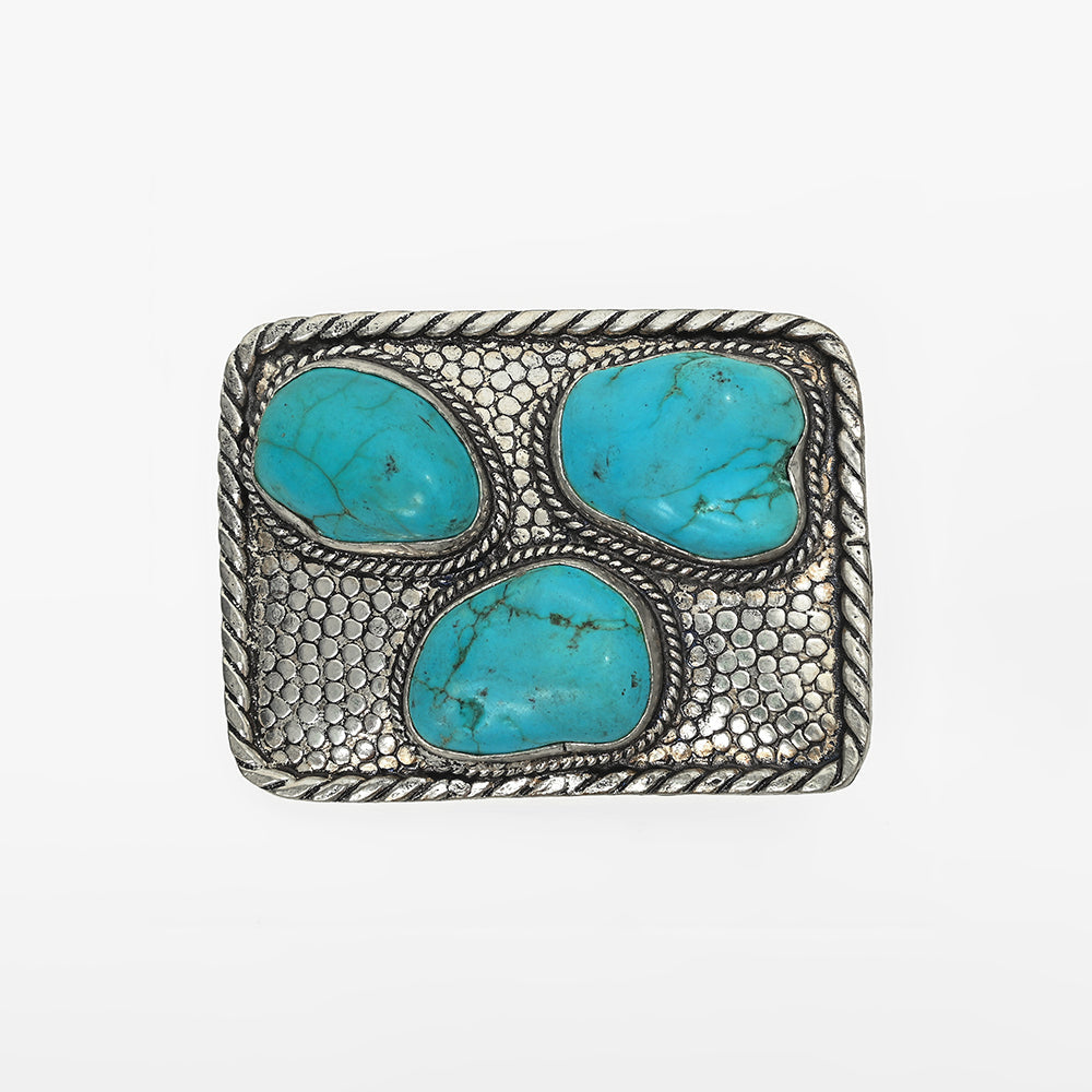 American Darling Western Belt Buckle with Turquoise Stones, Silver Tone Cowboy Belt Accessory for Men &amp; Women