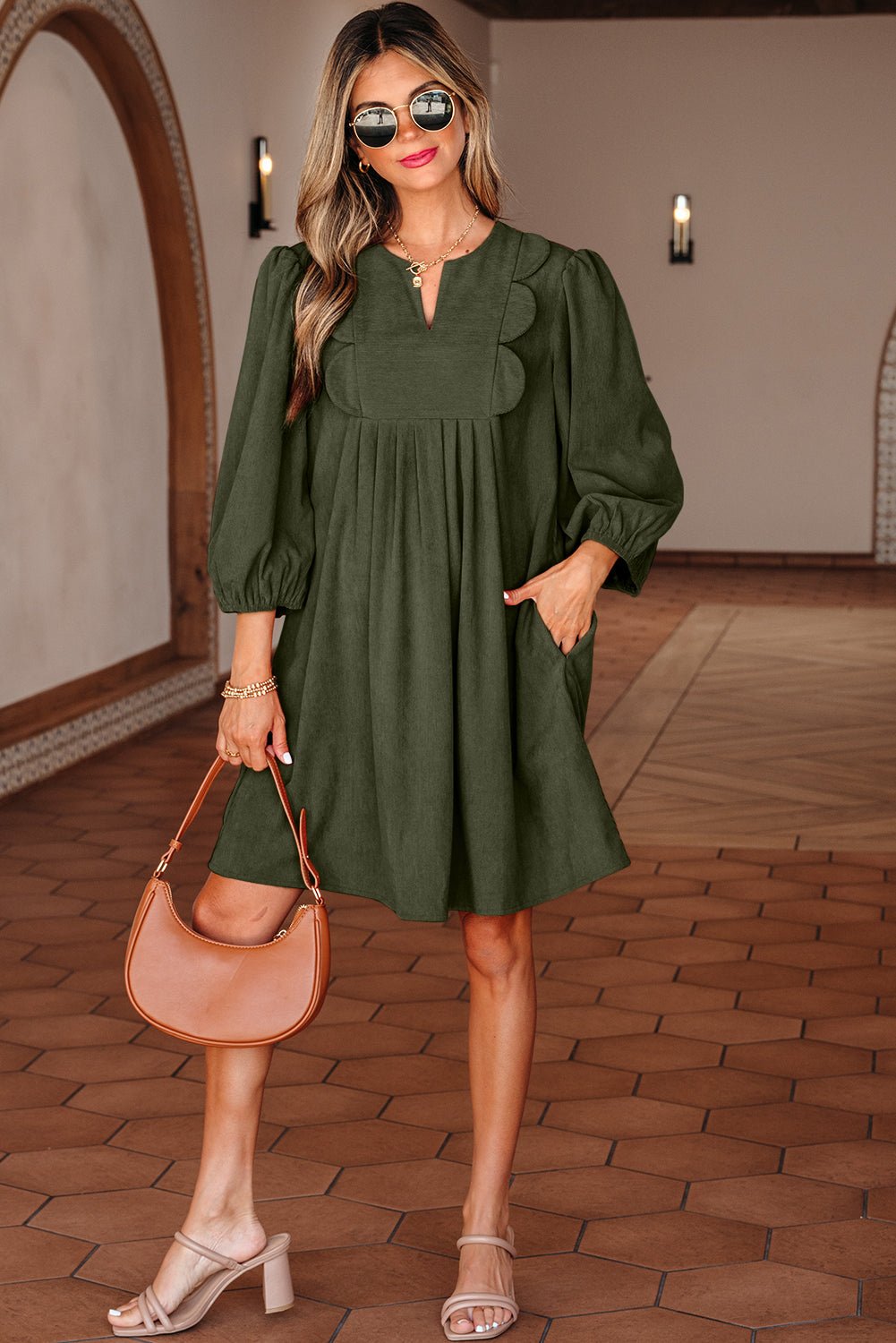 Michelle Pleated Corduroy Mini Dress