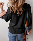 Floral Patchwork Textured Knit V-Neck Blouse