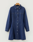 Denim Shirt Collar Long Sleeve Mini Dress