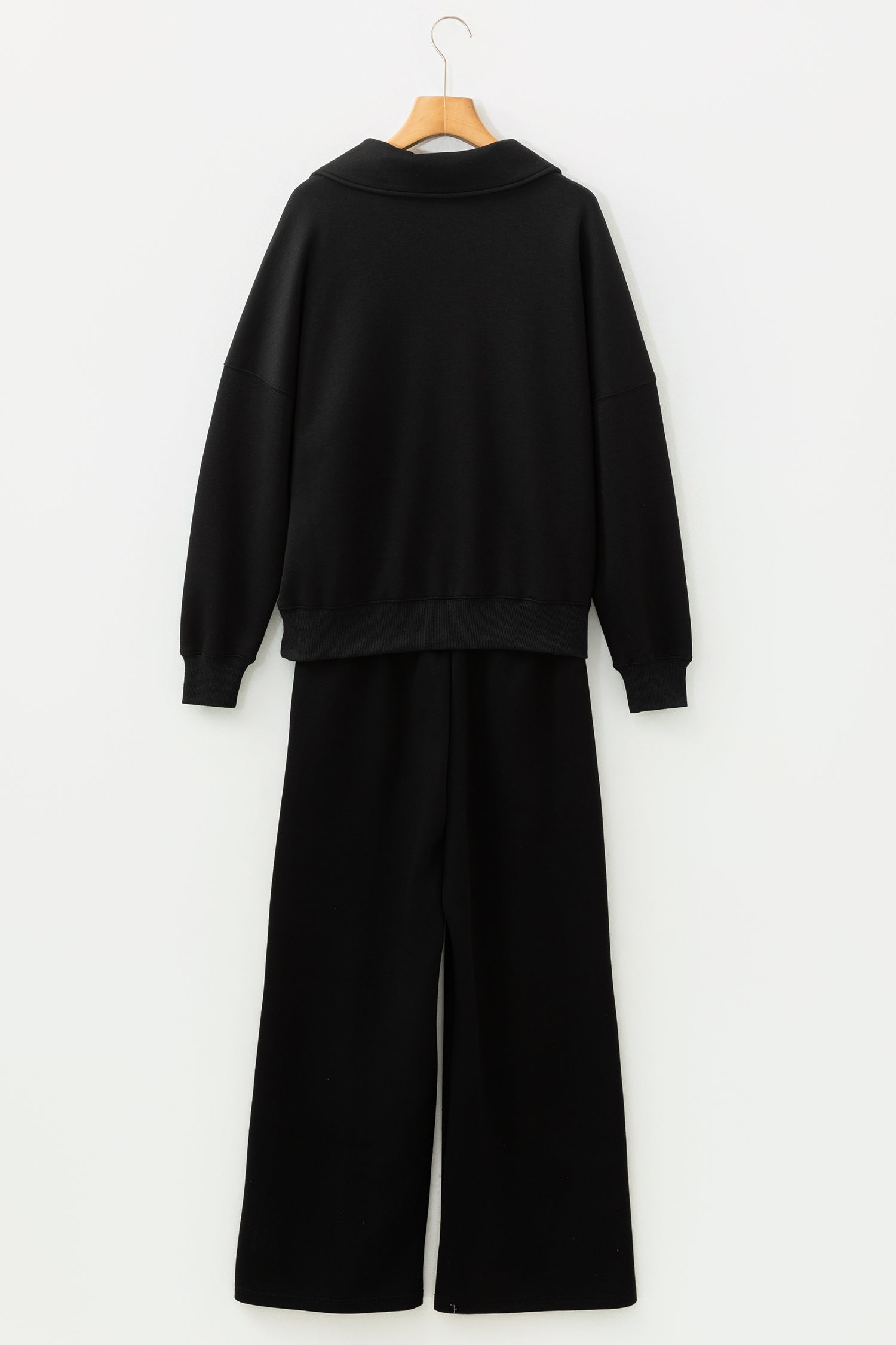 Solid Collared V-Neck Sweatshirt &amp; Sweatpants Set