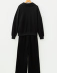 Solid Collared V-Neck Sweatshirt & Sweatpants Set