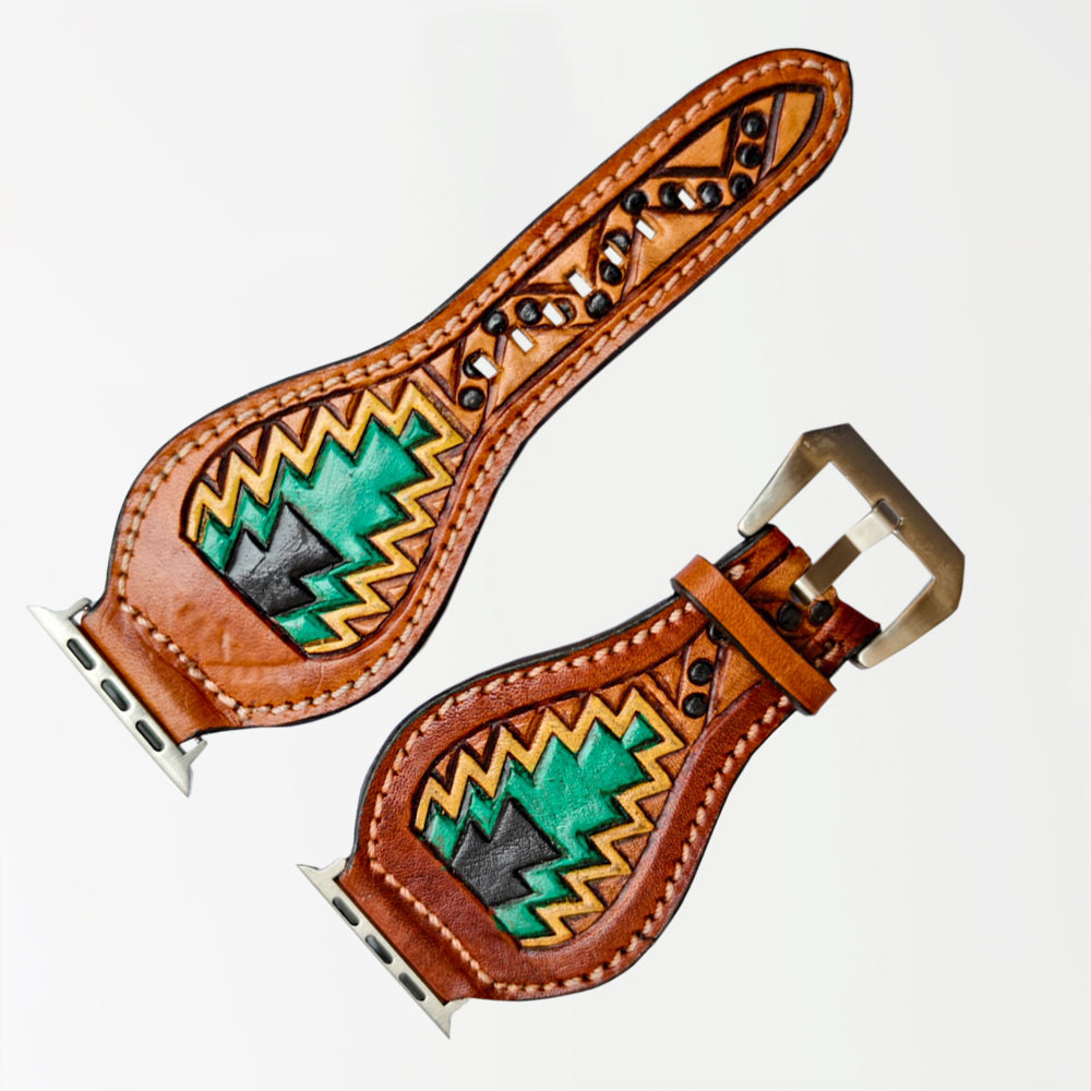 American Darling Beautifully Hand Tooled Painted Genuine Leather I watch Strap Men and Women Unisex