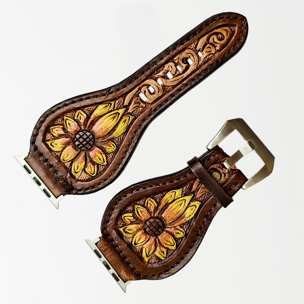 American Darling Beautifully Hand Tooled Painted Genuine Leather I watch Strap Men and Women Unisex