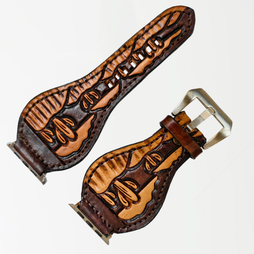 American Darling Beautifully Hand Tooled Painted Genuine Leather I watch Strap Men and Women Unisex