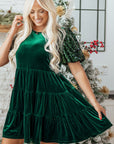 Velvet Sequin Puff Sleeve Tiered Mini Dress