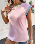 Colorblock Corded Knit Crew Neck Tee