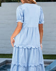 Noah Stripe Tiered Scallop Long Dress
