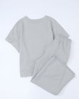 Textured Loose Fit T Shirt and Drawstring Pants Set