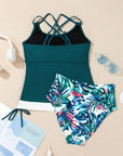 Colorblock Tankini Top & High Waist Bikini Set
