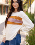 Corded Knit Reverse Seam Patchwork Drop Sleeve Top