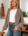 Textured Knit Button Front V-Neck Cardigan