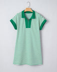 Stripe Quarter Zip Polo Collar T-Shirt Dress