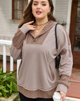 Goat Waffle Contrast Patchwork Plus Size Pocketed Hoodie