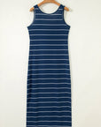 Stripe Open Back Sleeveless Maxi Dress with Slits