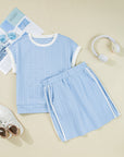 Textured Contrast Trim Crewneck Tee & Pocketed Skirt Set