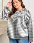 Plus Size Stripe Star Stitch Long Sleeve Top