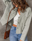 Solid Corduroy Raw Hem Cropped Jacket
