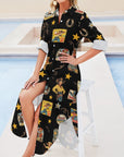 Baha Ranch Vintage Cowgirl Collage Western Button-Up Long Sleeve Shirt Dress Duster